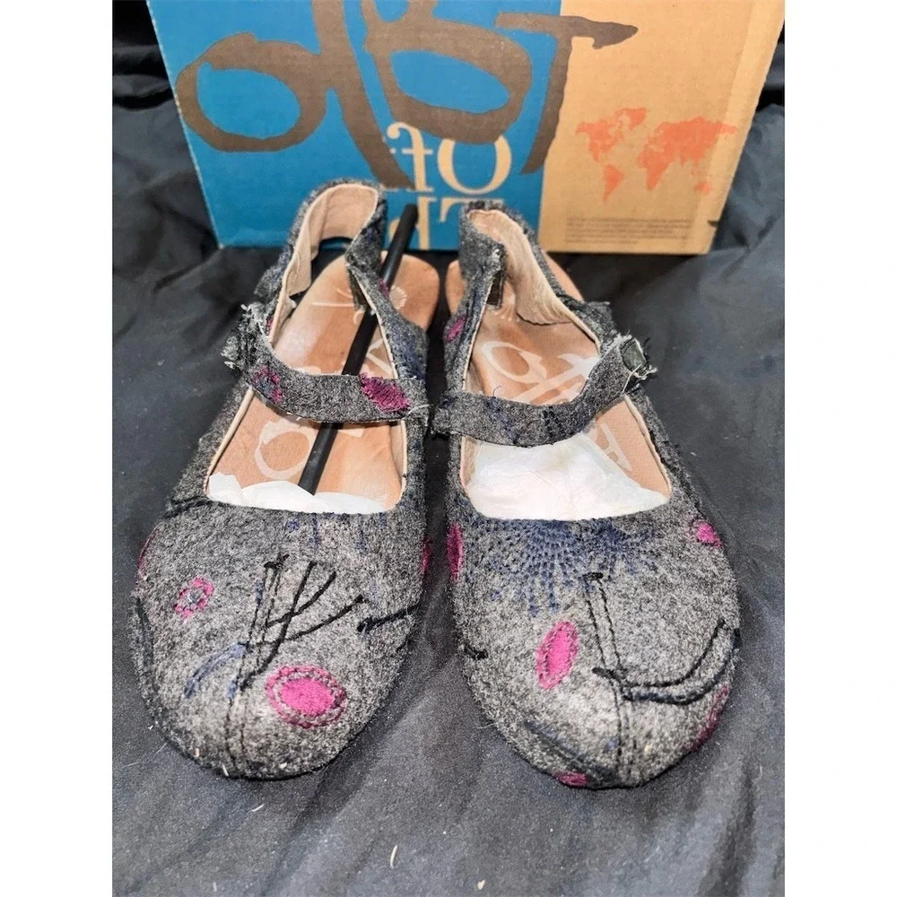 OTOT Springfield Womens Gray Floral Mary Jane Strap Wedge Heel Shoes w/box 7.5